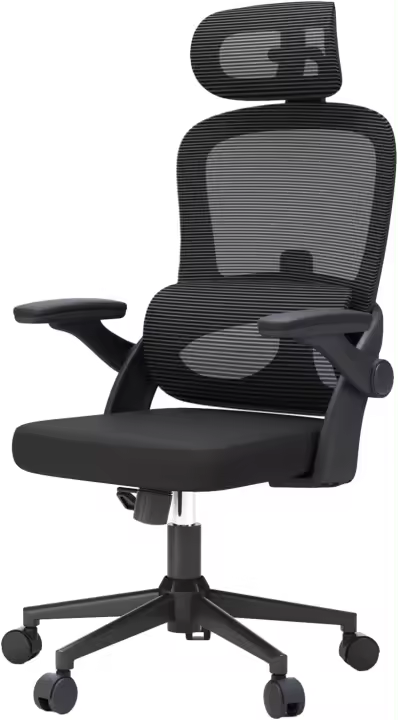 Silla ergonómica Escritorio, Silla de Oficina Grande y Alta con reposabrazos Plegables, Soporte Lumbar Ajustable Silla Escritorio, Silla Oficina ergonómica para Uso doméstico - Negro - 1
