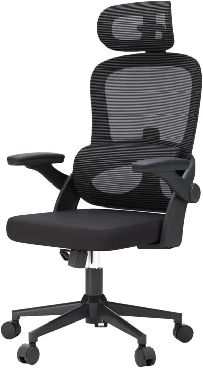 Silla ergonómica Escritorio, Silla de Oficina Grande y Alta con reposabrazos Plegables, Soporte Lumbar Ajustable Silla Escritorio, Silla Oficina ergonómica para Uso doméstico - Negro - 1