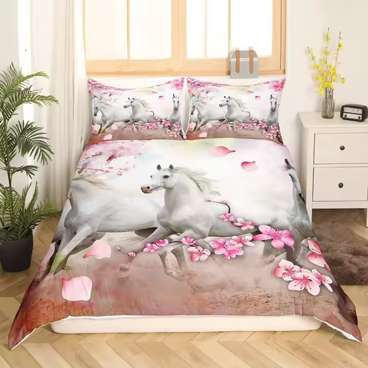 Funda de Almohada de Caballo 3D Tamaño Rey-Reina Diseño de Girasol Amarillo - 1
