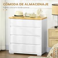 Cómoda Moderna con 4 Cajones Mueble Cajonera de Madera para Dormitorio Salón Habitación Carga 40 kg 70x37x75 cm Blanco y Natural - details 3