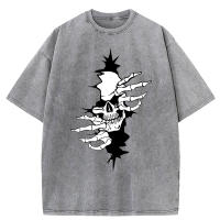 Camisetas lavadas con estampado de esqueleto para hombre, camiseta holgada de verano, Tops suaves de calle, ropa informal de algodón - details 6