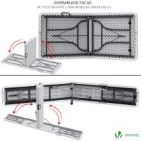 Mesa Plegable Multifuncional 180 x 75 cm, Mesa de Fiesta con Asa de Transporte, para Jardín, Terraza, Balcón, Blanco - details 23