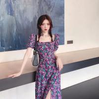 Vestido largo de talla grande estilo francés Vintage con mangas abullonadas moradas y abertura lateral para mujer verano 2022 - details 4