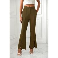 Pantalones acampanados de cintura alta para mujer, estética elástica clásica, negro y - details 12