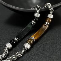 Pulsera vintage de moda para hombre – Piedra de ojo de tigre y cadena de acero inoxidable – Joyería de acero de titanio - details 8
