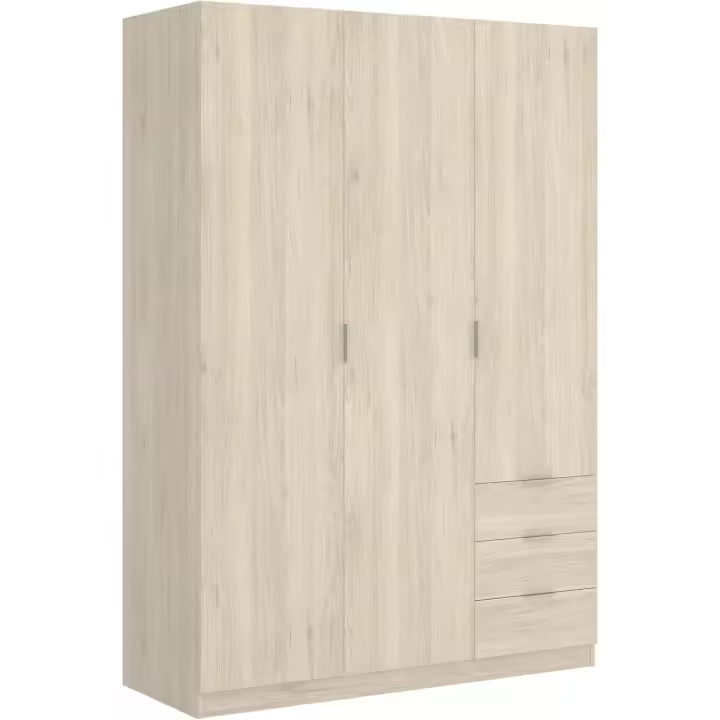 Armario ropero de 3 puertas y 3 cajones, gran capacidad, 121x184x52 cm - 1