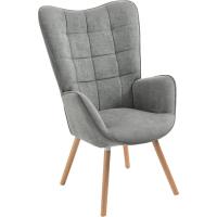 Reposabrazos y Patas de Madera, Tela, para Dormitorio Comedor, Gris - details 0