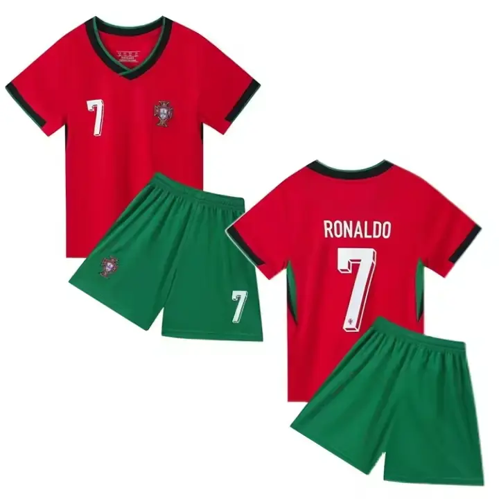 Conjunto de ropa deportiva de entrenamiento infantil, manga corta impresa de secado rápido + pantalón corto, ropa de Fútbol - C.R 7 - 1