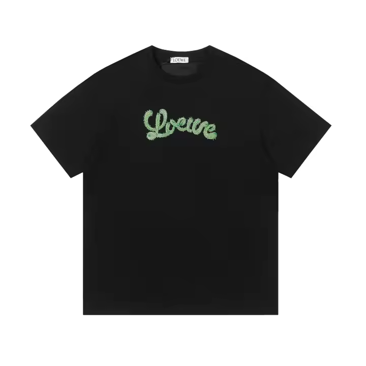 LOEVE, novedad de verano, camiseta con bordado de letras de algodón puro, marca de moda para hombre, manga corta, Top informal americano de cuello redondo para parejas - 1