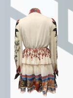 Vestido Bohemio de Estilo Étnico para Mujer Cuello Lanterna, Mangas de Farol, Patrón de Cuadros - details 4