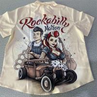 Camisas para hombres 3d Vintage moda Vio Rocker impreso Rockabilly camisa hawaiana Tops de manga corta ropa de calle al aire libre - details 2