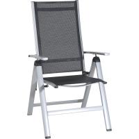 Silla de Jardín Plegable Monza, Silla Abatible de Aluminio y Textileno, Sillón de Balcón Respaldo Reclinable con 8 Posiciones, Plateado/Negro - details 0