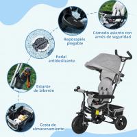 Triciclo para Bebés 6 en 1 Evolutivo con Toldo Plegable, Mango de Empuje, Cinturón de Seguridad, Cesto de Carga 25kg Deportes y Aire Libre - details 32