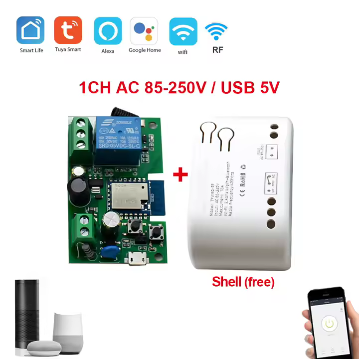 Interruptor inalámbrico con Control remoto inteligente, disyuntor de relé Wifi de 1 canal, 12V, 24V, 7-32V, CA 220V, 85-250V, 2200W, 10A - 1