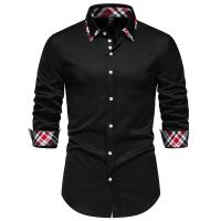 Nueva llegada de los hombres a cuadros bloque de Color camisa de manga larga otoño Casual Patchwork camisas hombre oficina diaria trabajo Social Top camisas - details 9