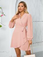 Elegante Vestido Corto para Mujer con Cuello en V Color Sólido Manga Larga - details 2