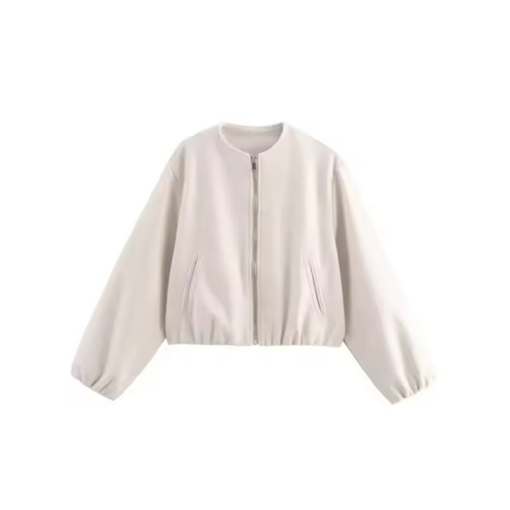 Chaqueta bomber de manga larga suave de otoño-invierno con cuello redondo para mujer - 1