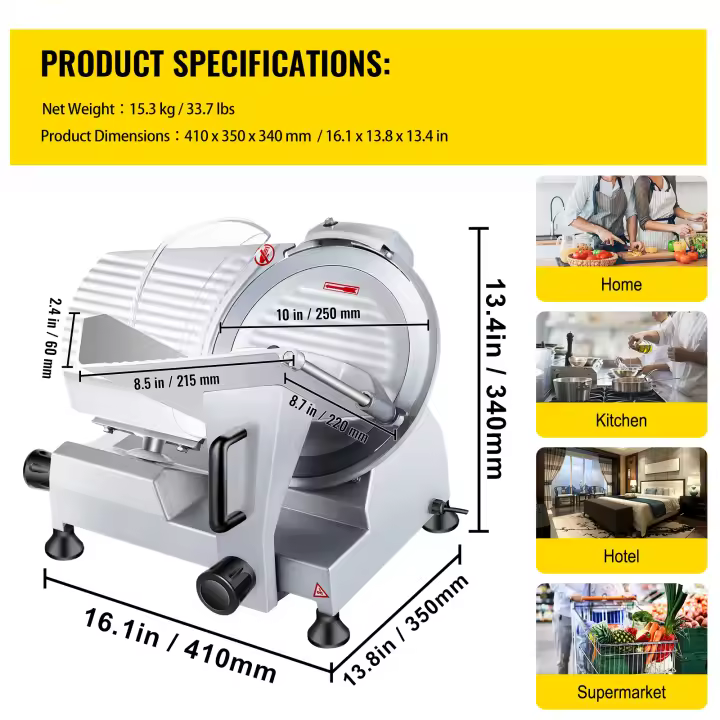 SucceBuy Cortadora de carne comercial, cortadora eléctrica de delicatessen con hoja de acero al carbono, ideal para uso doméstico y comercial - 1