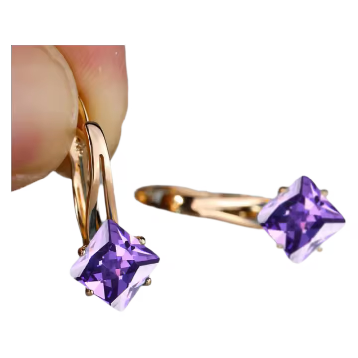 Aretes De Borde De Lujo Para Mujer Con Zirconia Cristal En Color Champán Y Rosa Oro Aretes De Boda Moda Geométrica - 1
