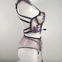 Conjunto sexy de lencería sexy de tres piezas con bordado de malla para mujer - details 4