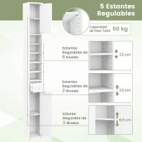 Armario Alto de Baño, Armario Delgado de Baño Alto con 2 Puertas, 1 Cajón y 5 Estantes (Blanco) - details 6