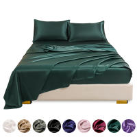 Conjunto de sábanas ajustadas lisas con satén de imitación, ropa de cama cómoda y sedoso para dormitorio, 4 unidades - details 8