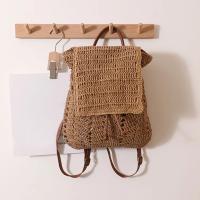 Mochila de paja para mujer, bolso de hombro hueco bohemio, bolsos de viaje tejidos de ganchillo para mujer, paquete de playa de punto - details 11