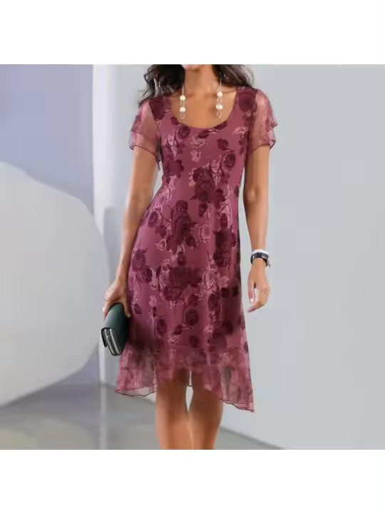 Vestido holgado de manga corta con estampado de malla de verano 2025 - 1