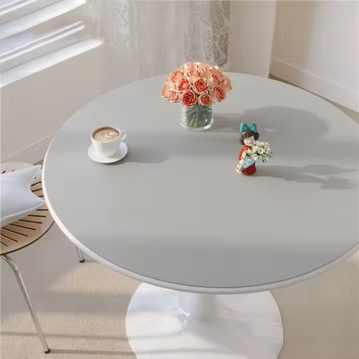 Mantel de cuero impermeable fácil de limpiar, cubierta de mesa redonda a prueba de aceite, manteles de PVC de Color sólido, decoración de mesa - 1