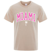 Camiseta holgada informal con letras para hombre, ropa de algodón con estampado de dibujos animados, cuello redondo, Miami Seaside City - details 14