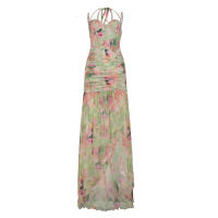 BUNO-Vestidos de mujer fruncidos ajustados con estampado Floral a la moda estilo de vacaciones de verano vestido elegante dividido de moda - details 6