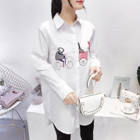 Blusa De Algodón Blanca Casual Para Mujer Cuello En V Botones Larga Manga Bordada Estilo Casual Longa Manga Blouse De Verano - details 12