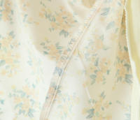 New Women Vintage Puff Short Sleeve V Neck Yellow Floral Print Dress Pleated Hem Female Holiday Summer Mini Robe - details 9