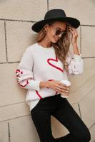 Suéteres de punto para mujer, Jersey holgado con estampado de corazón grande, cuello redondo, manga larga, estilo Harajuku coreano, blanco - details 6
