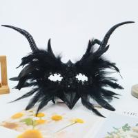 Máscaras de plumas de Halloween con lentejuelas, máscara de ojos de Halloween con cuerno grande, suministros para fiestas de Cosplay, máscara gótica, Carnaval de Halloween - details 3