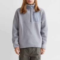 Jersey de Sherpa de cuarto beige para hombre, sudadera con capucha holgada y gruesa, camisa deportiva marrón sólido con cremallera 1/4 - details 12