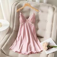 Camisón sexy con tirantes y espalda descubierta cruzada francesa para mujer, pijama de satén de seda bordado para mujer - details 6