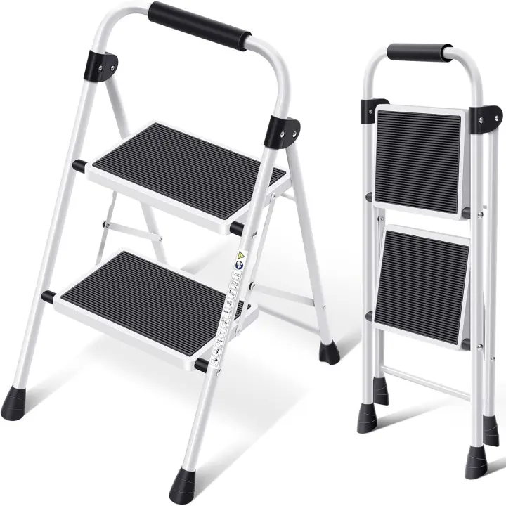 Escalera de Tijera Portátil de Acero 4 Peldaños, Barandilla Ancha Antideslizante, Carga hasta 150 kg, Uso en Hogar, Cocina, Oficina - 1