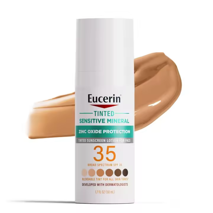 Eucerin Sun Tinted Face Lotion SPF 35, protector solar mineral no comedogénico con suave protección de óxido de zinc para pieles sensibles, - 1