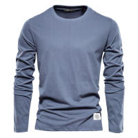 Prendas de abrigo deportivas de ocio de manga larga de color sólido para hombre, cuello redondo, camisa inferior de algodón puro, top, nuevo - details 1