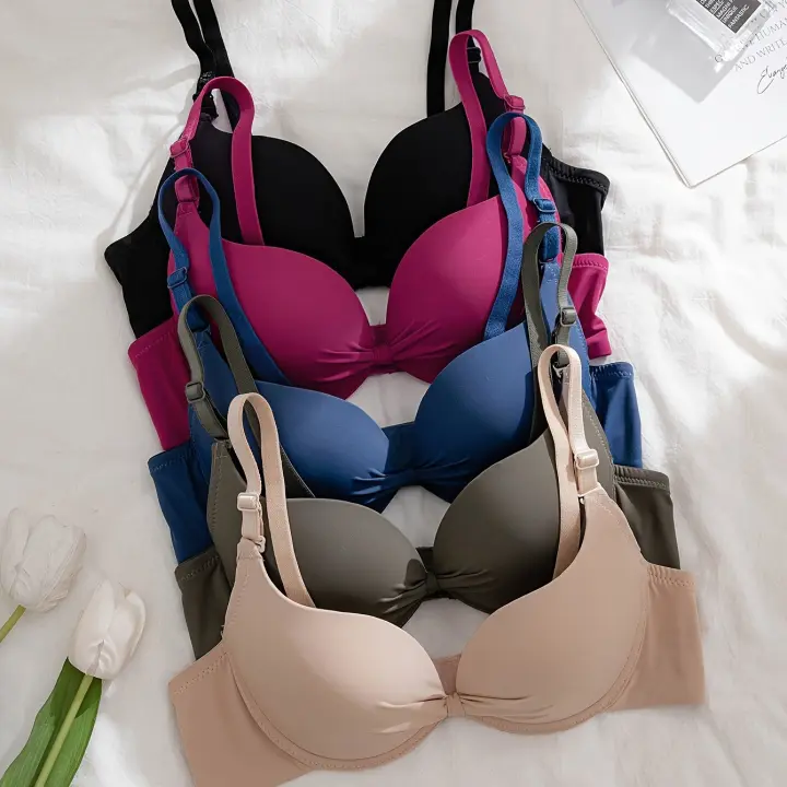 5 sujetadores con tirantes desmontables sin costuras, con aros, cómodos y con realce, lencería y ropa interior para mujer - 1