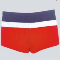 Nuevo 2025, bañadores deportivos informales para playa para hombre, traje de baño de ángulo plano antiexposición con bloques de Color a rayas, hecho en China - details 3