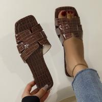 Nuevas Sandalias Platas para Mujer Gran Tamaño, Patrón de Piedra Sólida, Fondo Plano, Cabeza Cuadrada - details 9