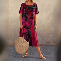 Vestido de Verano Casual con Estampado Floral Manga Corta, Cintura Elástica, Cuello Redondo - details 2