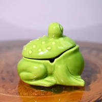 Adorno De Mesa Cerámico Rana Verde Ashtray Figura De Té Accesorio De Interiores Para El Hogar Decoración De Escritorio - details 3