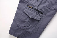 Summer men's cotton multi-pocket solid color 7-point Library, casual sports shorts - details 1