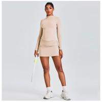 Ropa deportiva de dos piezas para mujer, traje deportivo, falda deportiva, temperamento delgado, cuello alto, top de yoga de manga larga - details 11