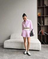 Conjunto de Moda para Mujer de Primavera 2024 Camisas de Manga Corta y Larga con Rayas Shorts - details 4