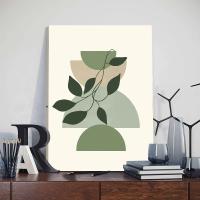 Cuadro de Pared en Lienzo Bohemio 3pcs con Marco de Color Verde Mantillo Nórdico Abstracto Geométrico con Hojas de Plantas Posters Decoración para Dormitorio y Hogar Marca DHROOM - details 2