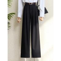 Shoufeistore Primavera 2025 Nuevos Trajes Color Borgoña Pantalones Para Mujer Oficina Señora Elegante Cintura Alta Pierna Ancha Pantalones De Moda Con Bolsillos Negro Gris - details 4